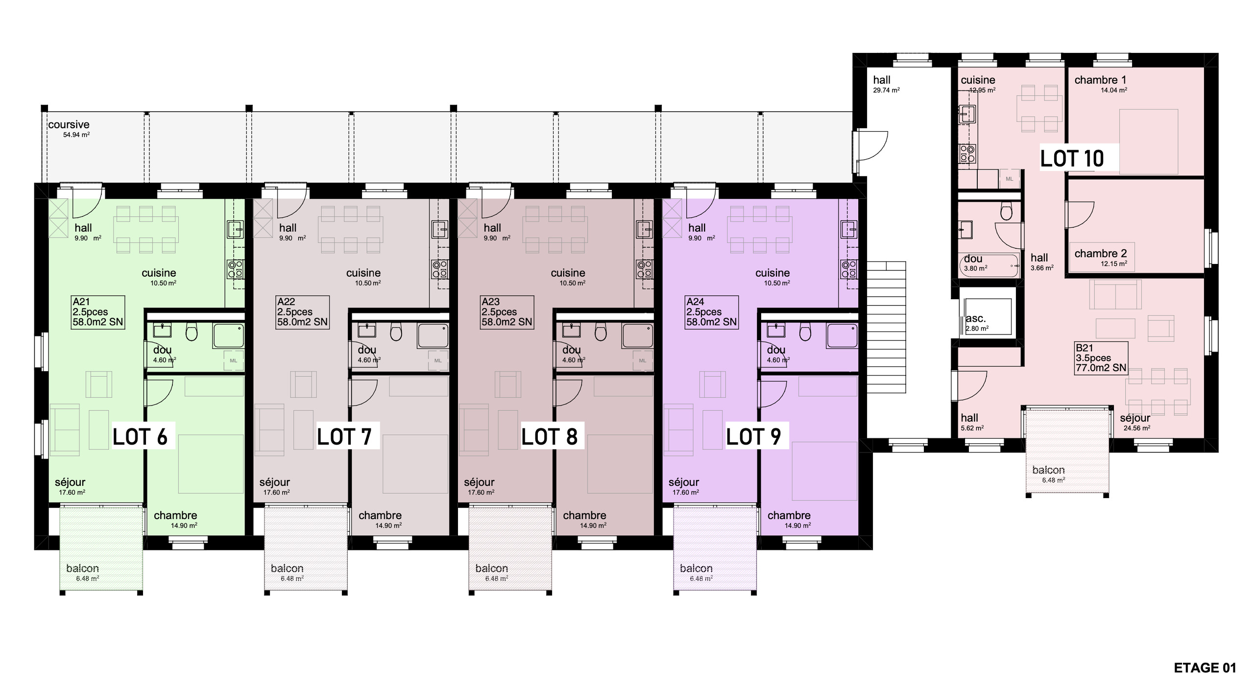 Grundriss einer Etage mit mehreren Wohneinheiten