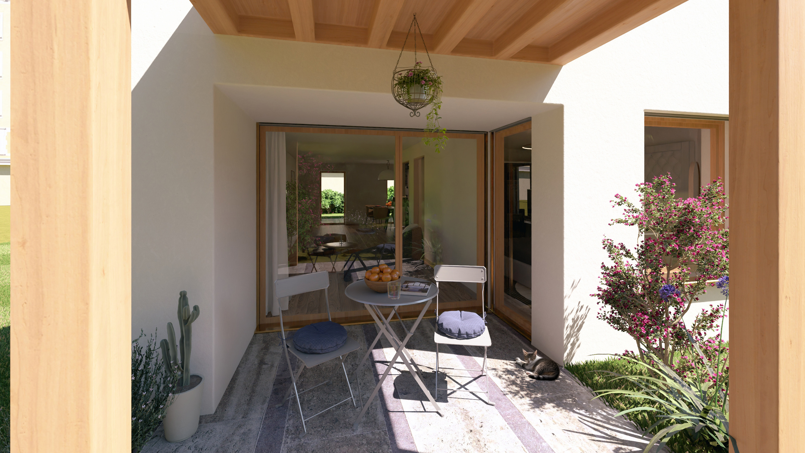 Überdachte Terrasse mit Sitzgruppe