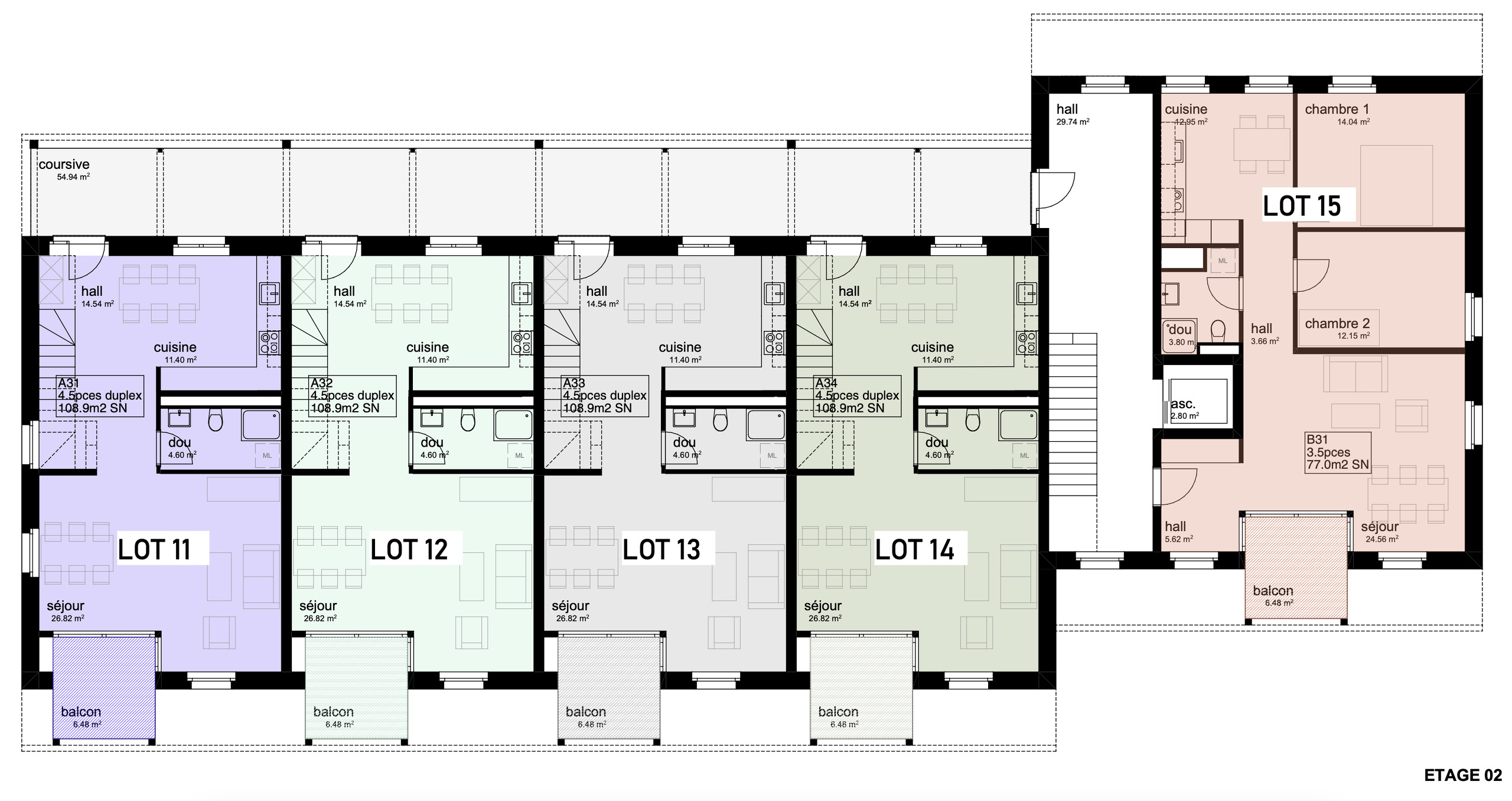 Grundriss einer Etage mit mehreren Wohnungen
