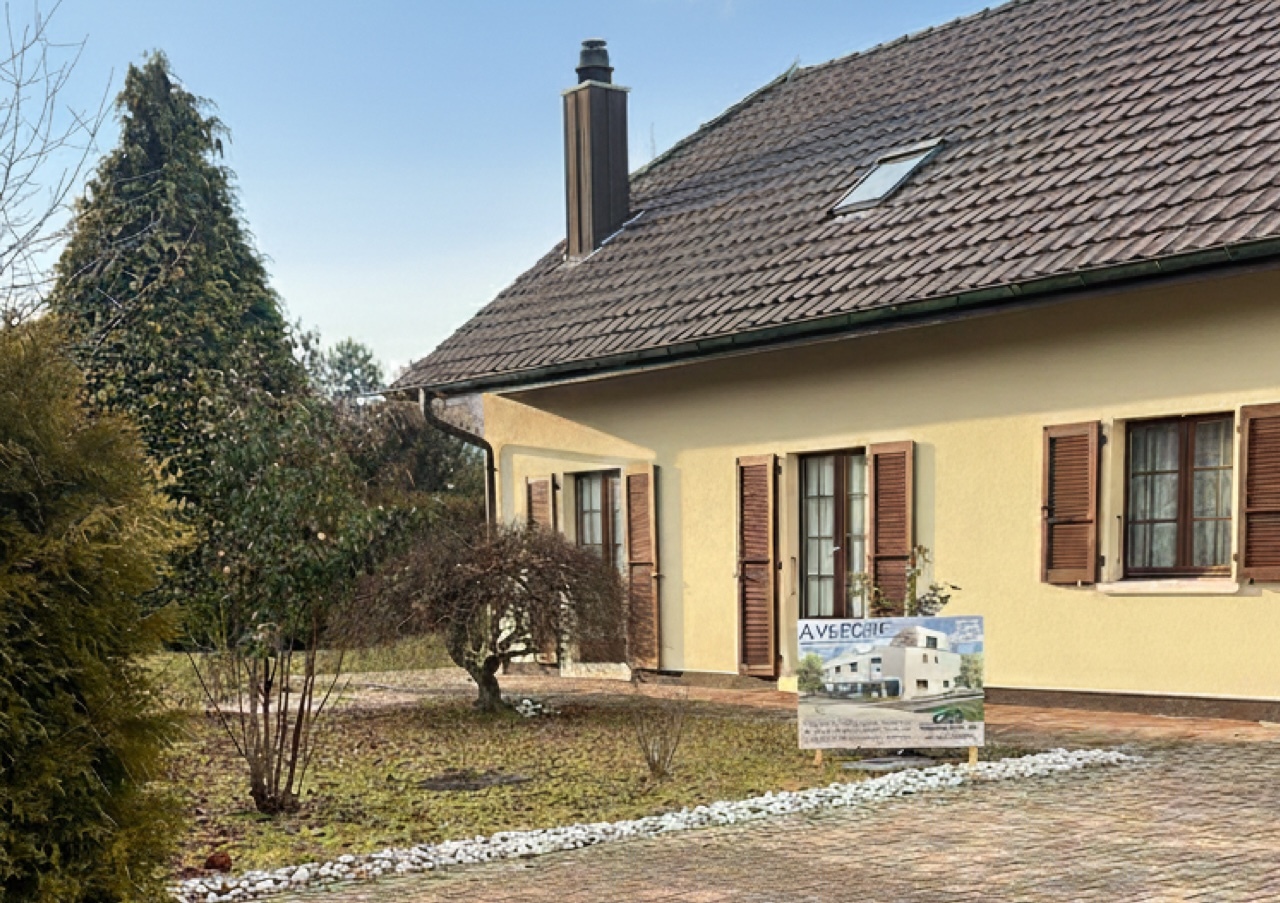 Einfamilienhaus mit Satteldach und Gartenansicht