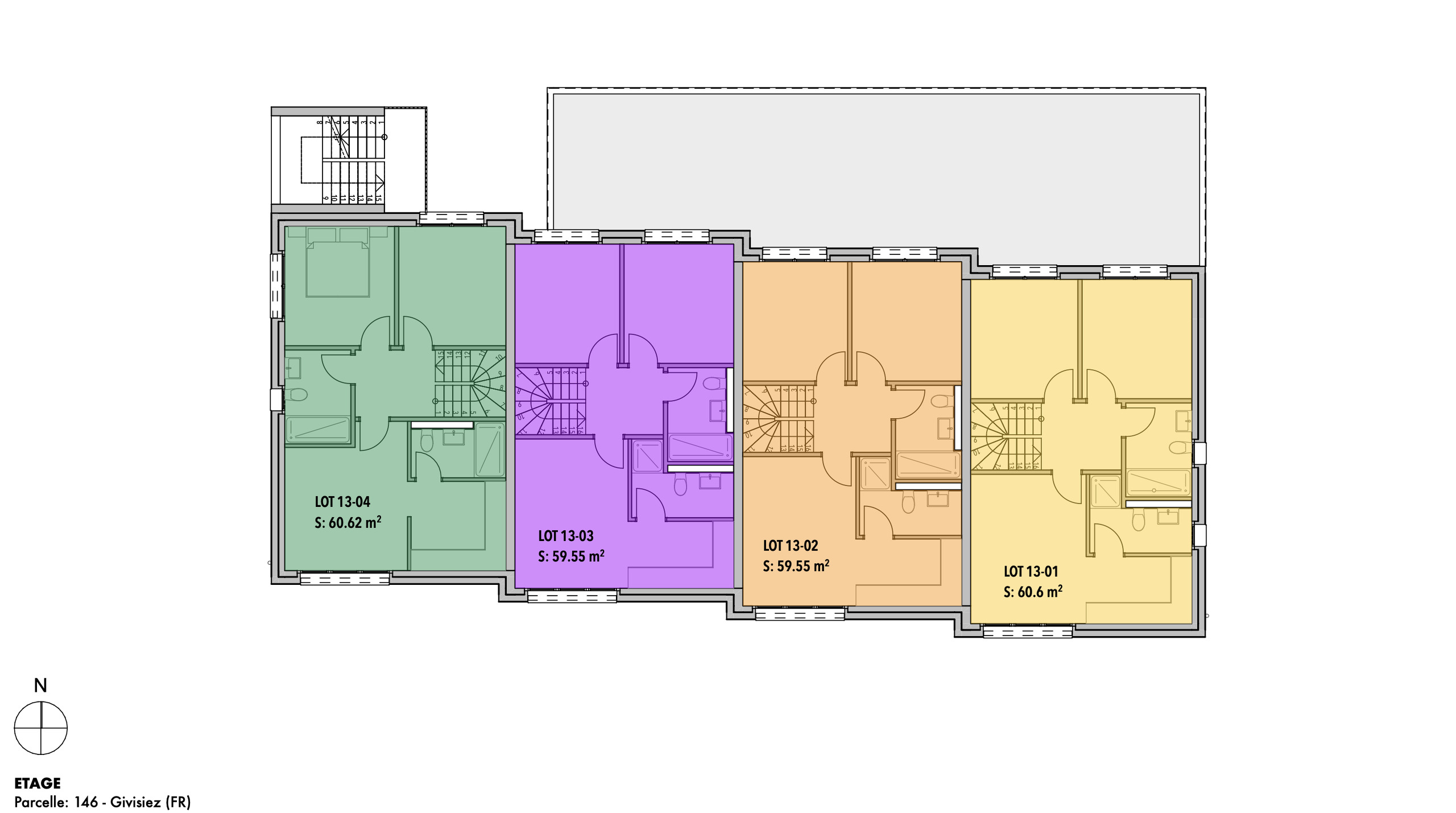Etage-Floorplan mit vier Lots