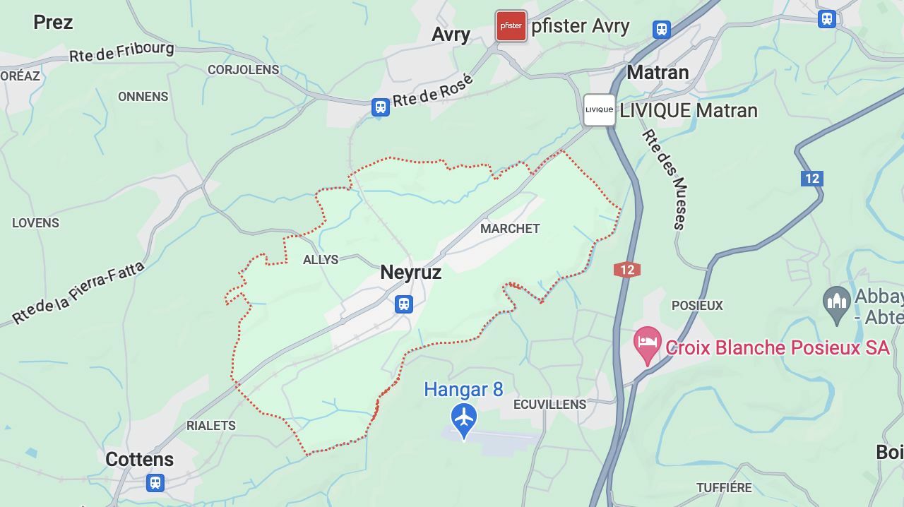 Kartenansicht mit markiertem Gebiet um Neyruz