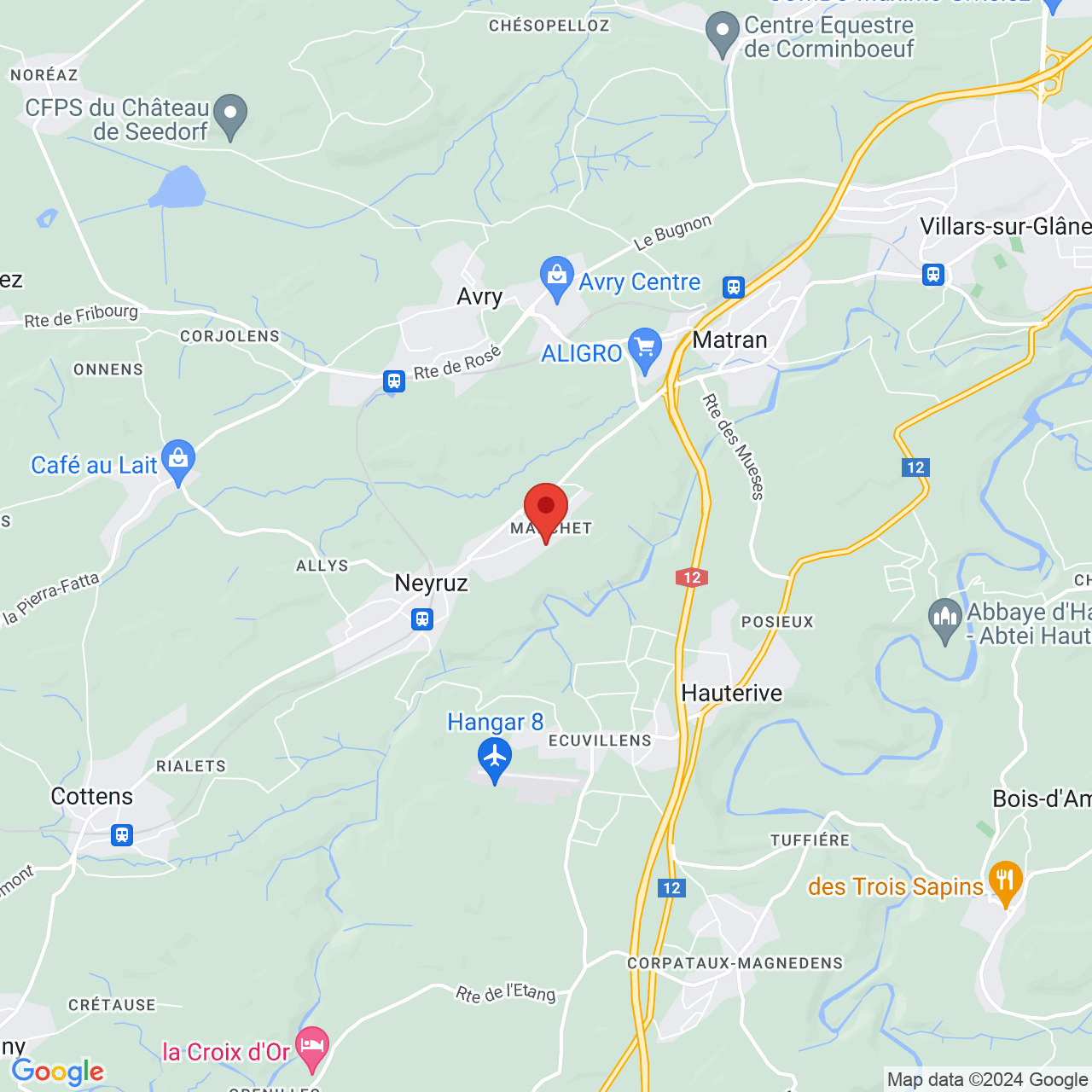 Kartenansicht einer ländlichen Region mit markierter Lage