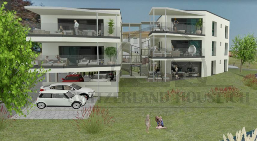 Moderne Wohnanlage mit Terrassen und Garagenbereich