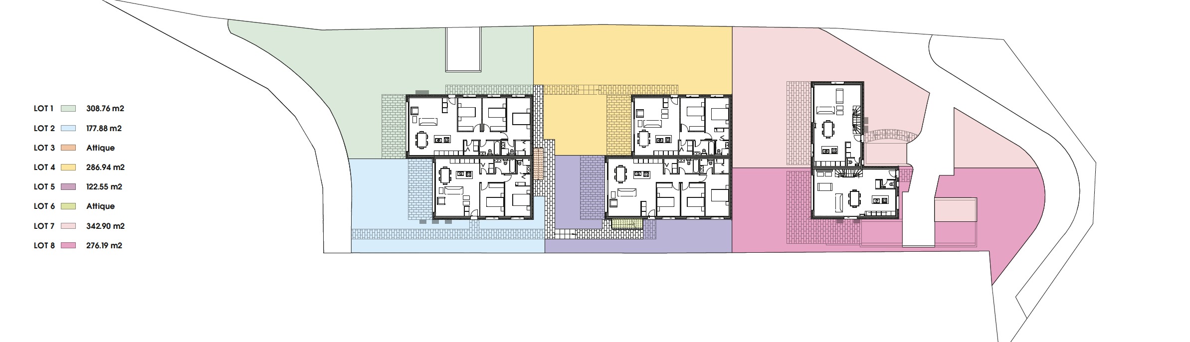 Lageplan mit mehreren Grundstücken und Gebäudeeinheiten