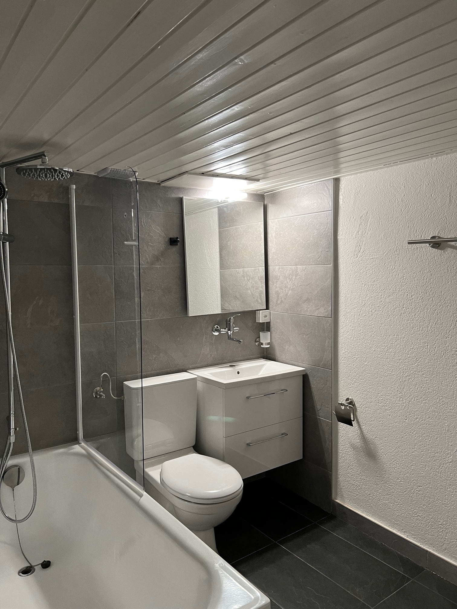 Modernes Badezimmer mit Wanne, Dusche und Waschtisch
