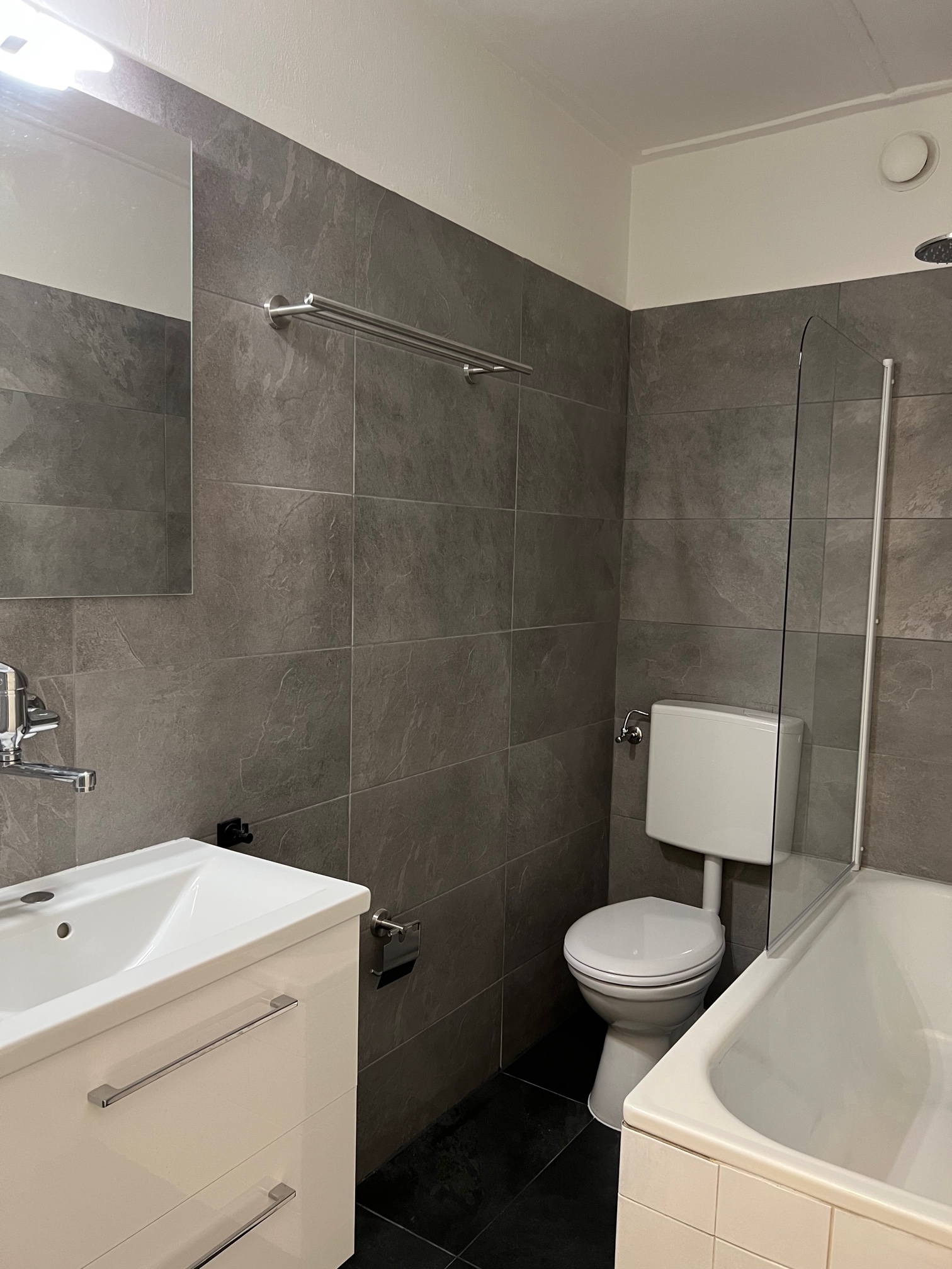 Modernes Badezimmer mit Badewanne und Toilette