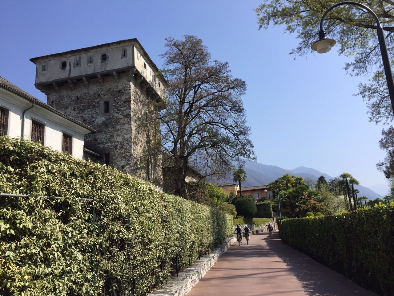 Historischer Turm neben einer Gartenanlage