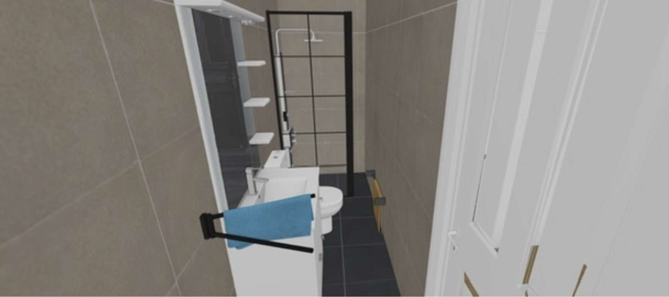 Schmales modernes Badezimmer mit Duschbereich