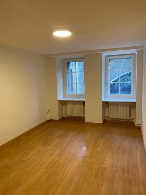 Leerer Wohnraum mit zwei Fenstern