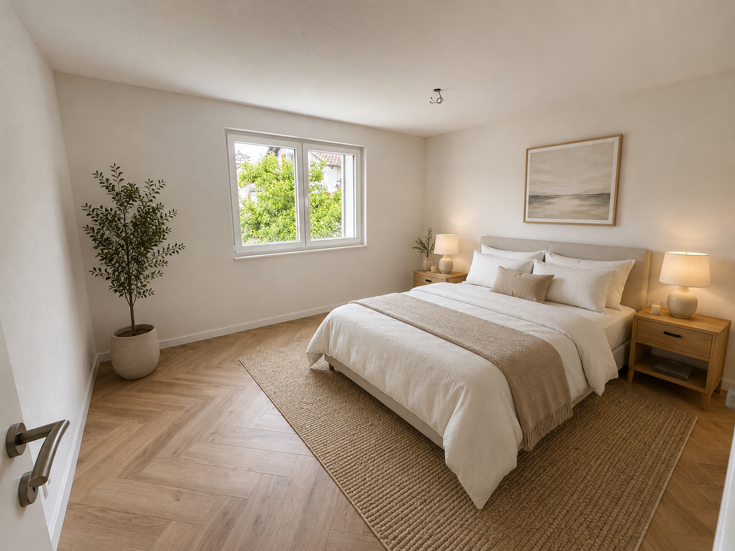 Helles Schlafzimmer in neutralen Naturtönen