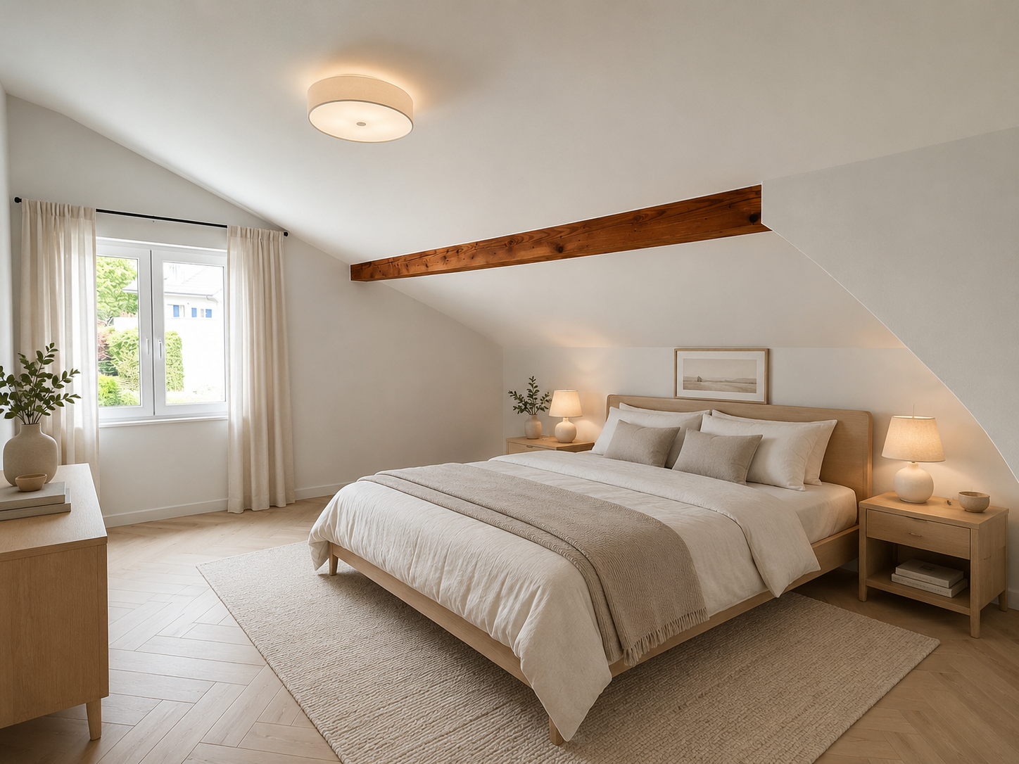 Helles Schlafzimmer im Dachgeschoss