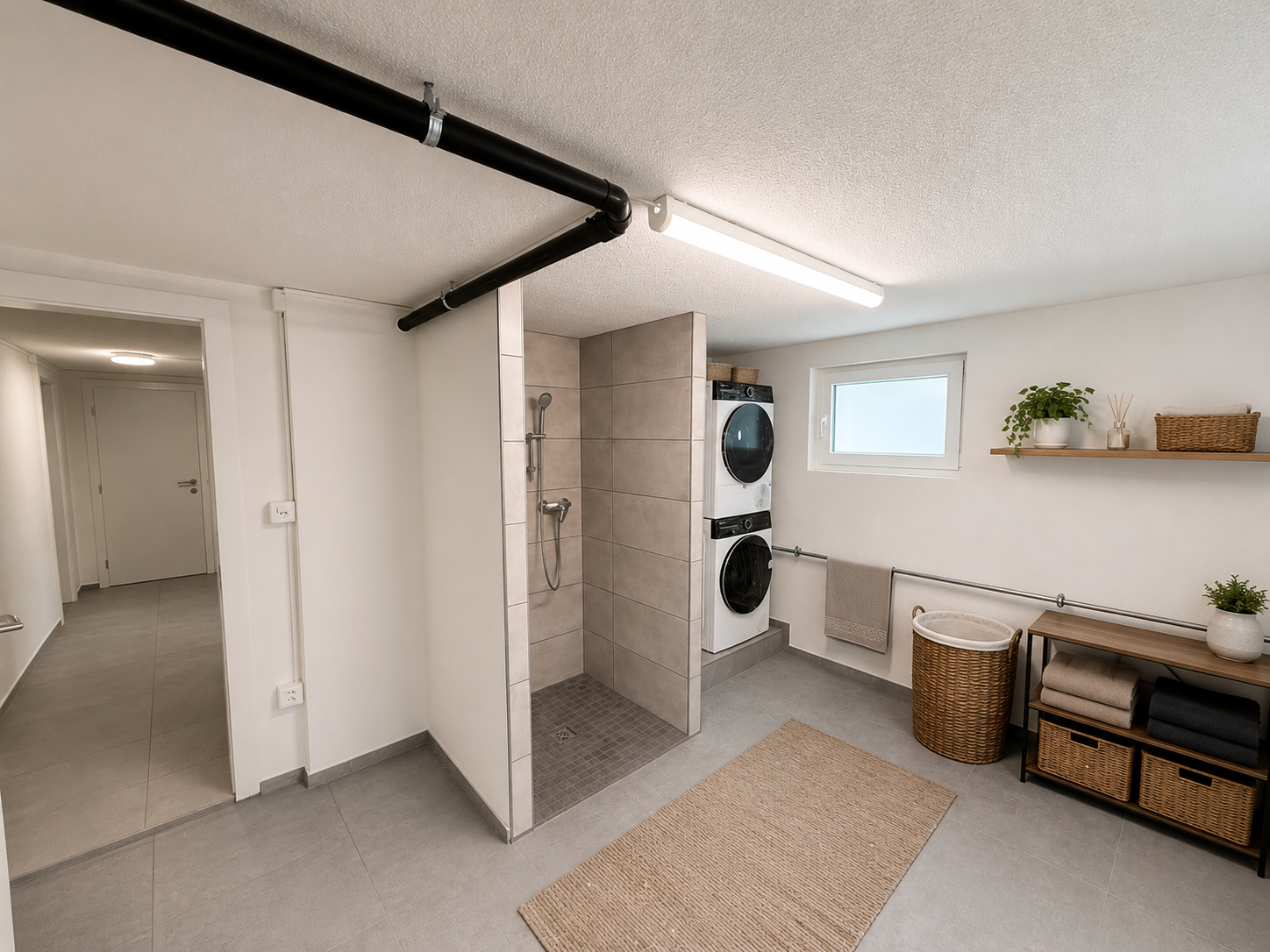 Moderne Waschküche mit Dusche