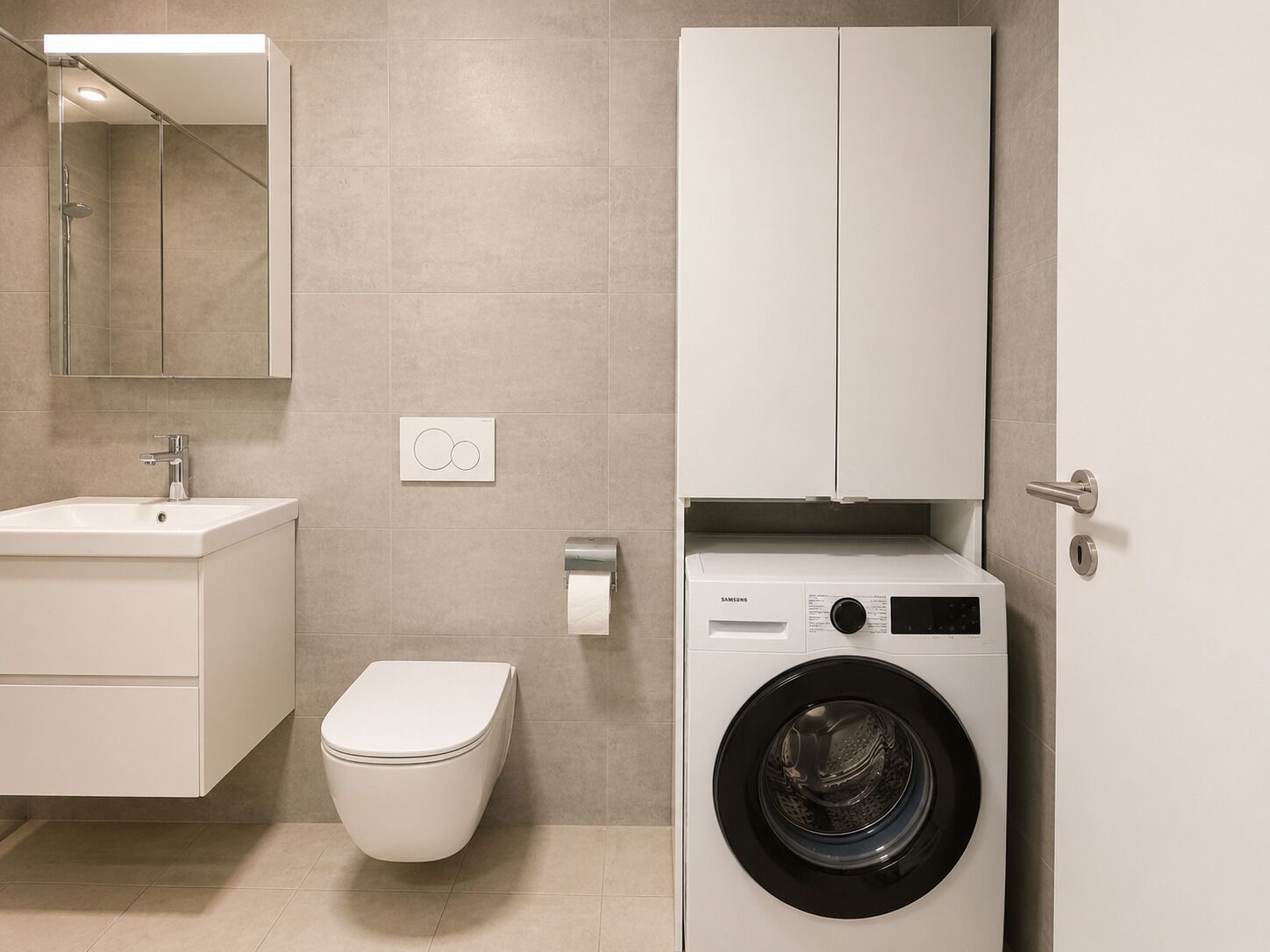 Modernes Badezimmer mit Waschmaschinen-Nische