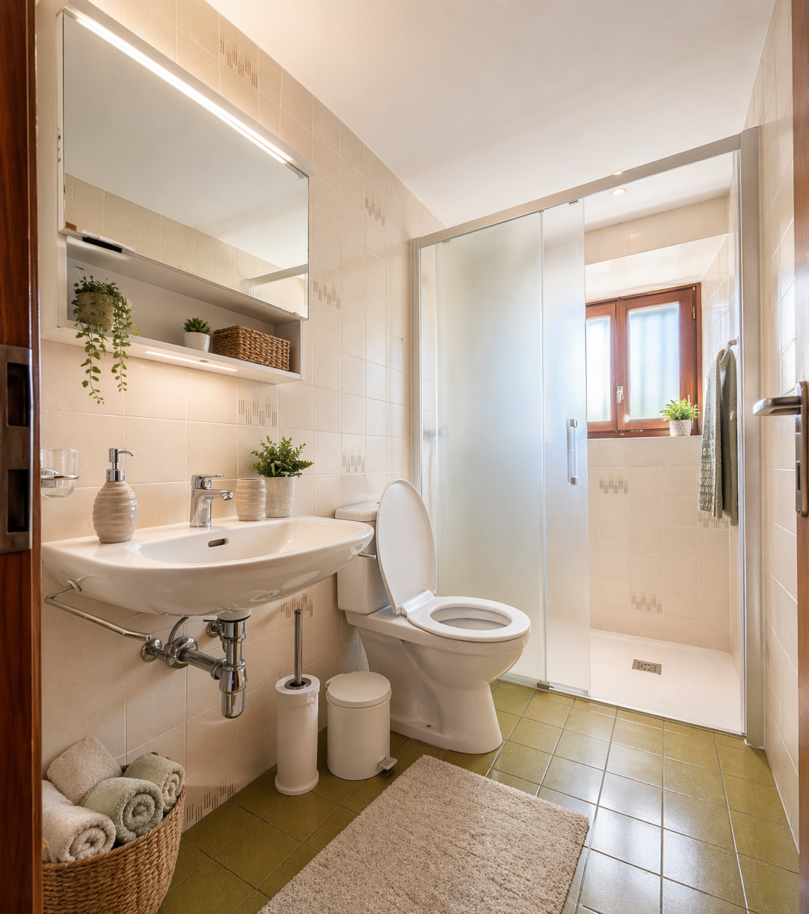 Kleines Bad mit Dusche und Fenster