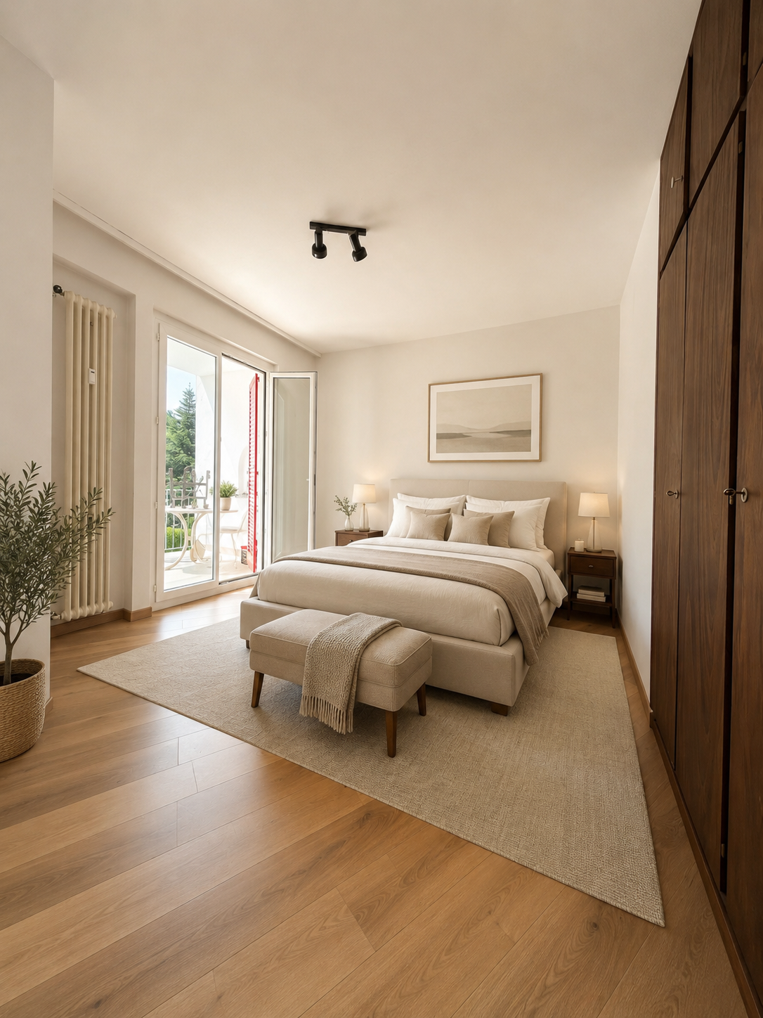Helles Schlafzimmer mit Balkonzugang