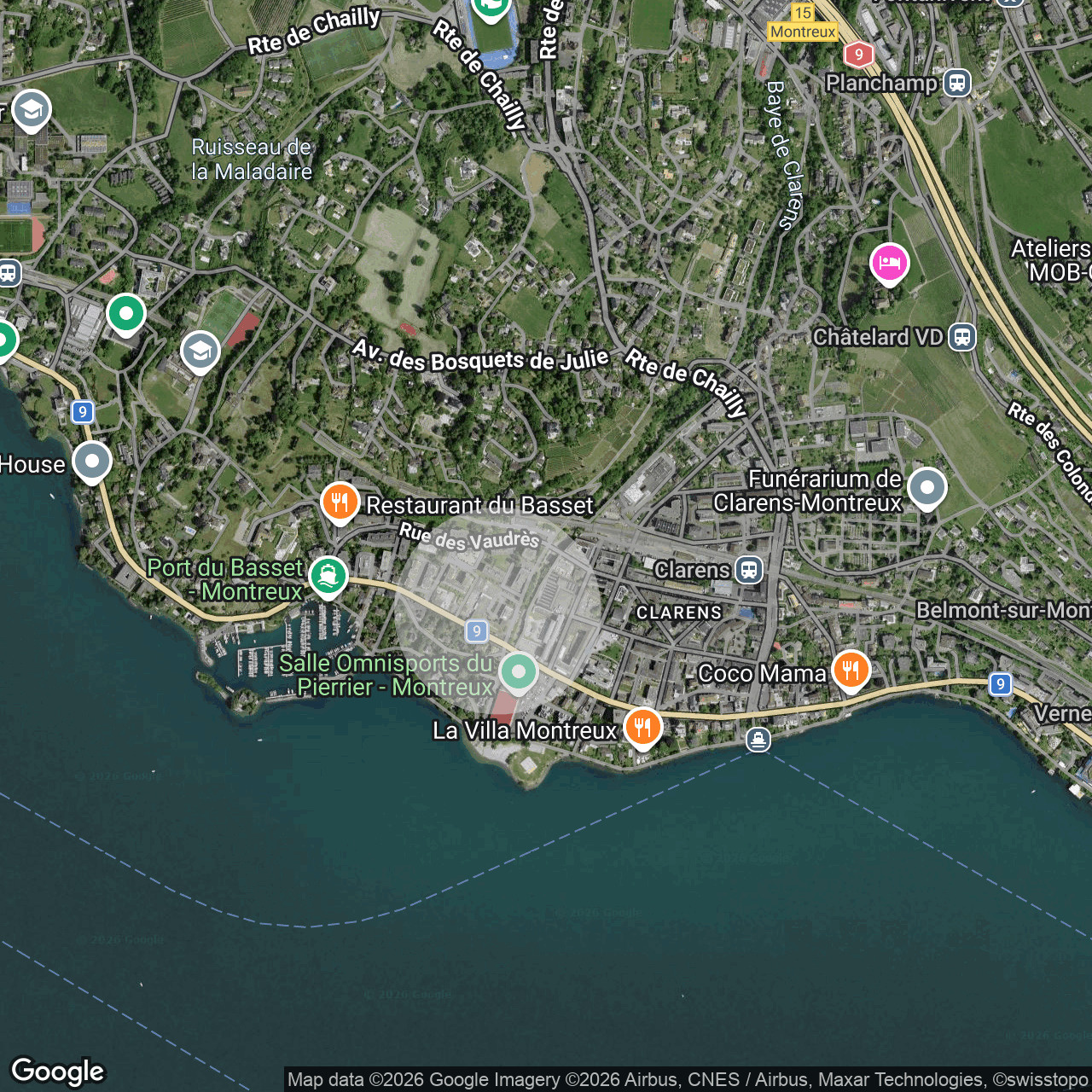 Satellitenkarte von Montreux-Clarens am See