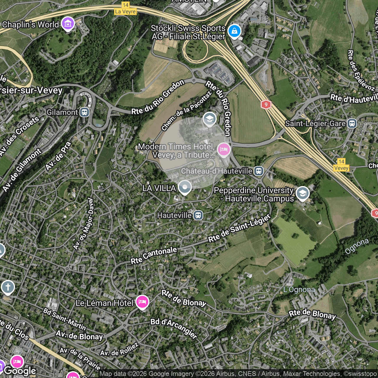 Satellitenkarte einer Wohn- und Hotelumgebung in der Region Vevey / St.-Légier