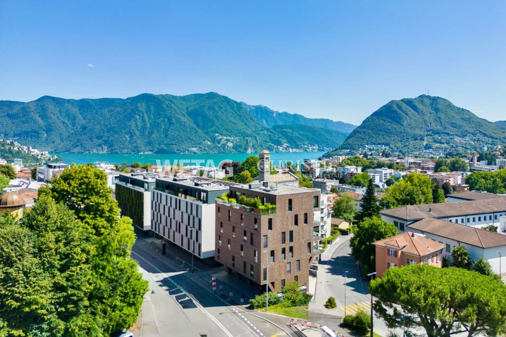 Stadt- und Seeblick aus erhöhter Perspektive