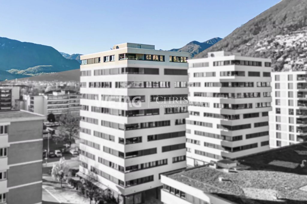 Städtische Wohnhochhäuser vor Bergkulisse