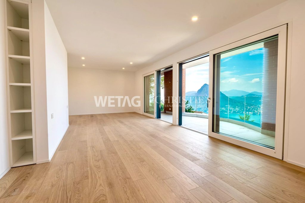 Heller leerer Wohnraum mit Panoramablick