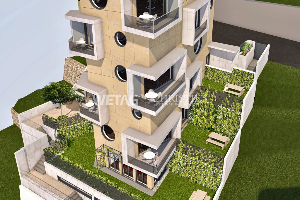 Dachterrassen-Wohngebäude mit begrüntem Außenbereich