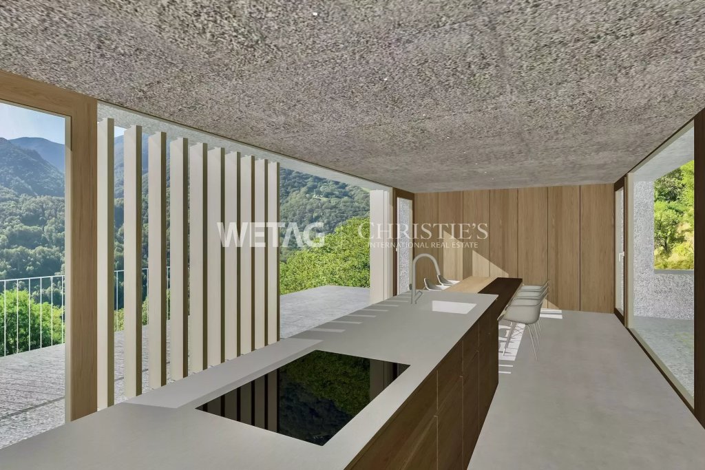Moderne Wohnküche mit Bergblick