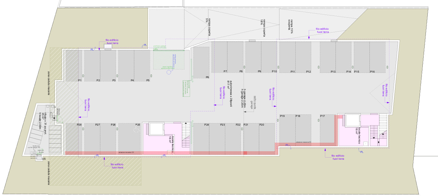 Grundriss eines Tiefgaragen- oder Parkplatzbereichs