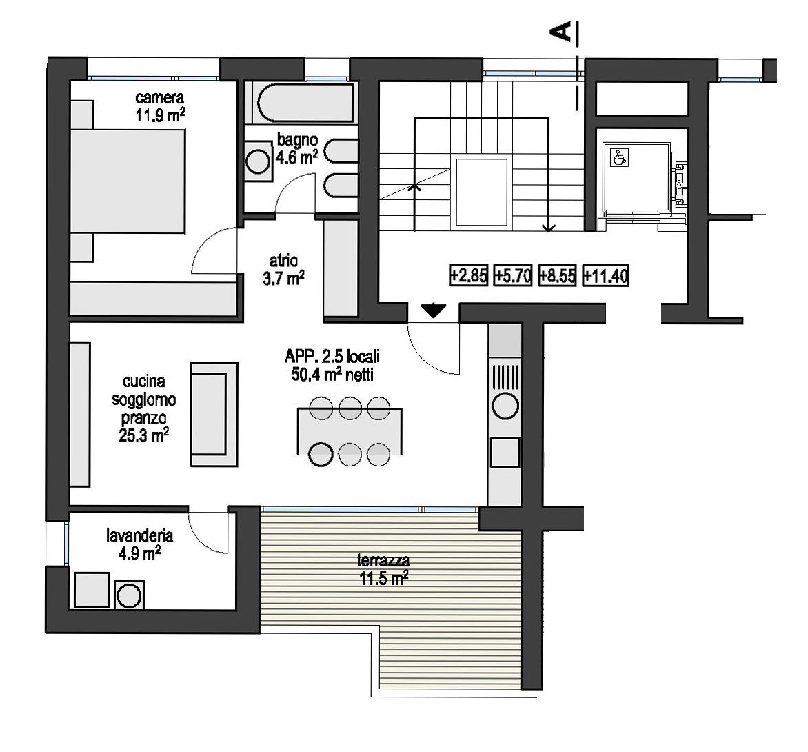 Grundriss einer Wohnung mit Terrasse