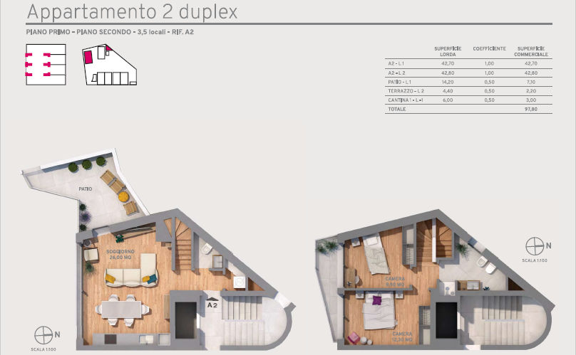 Grundriss eines Duplex-Appartements