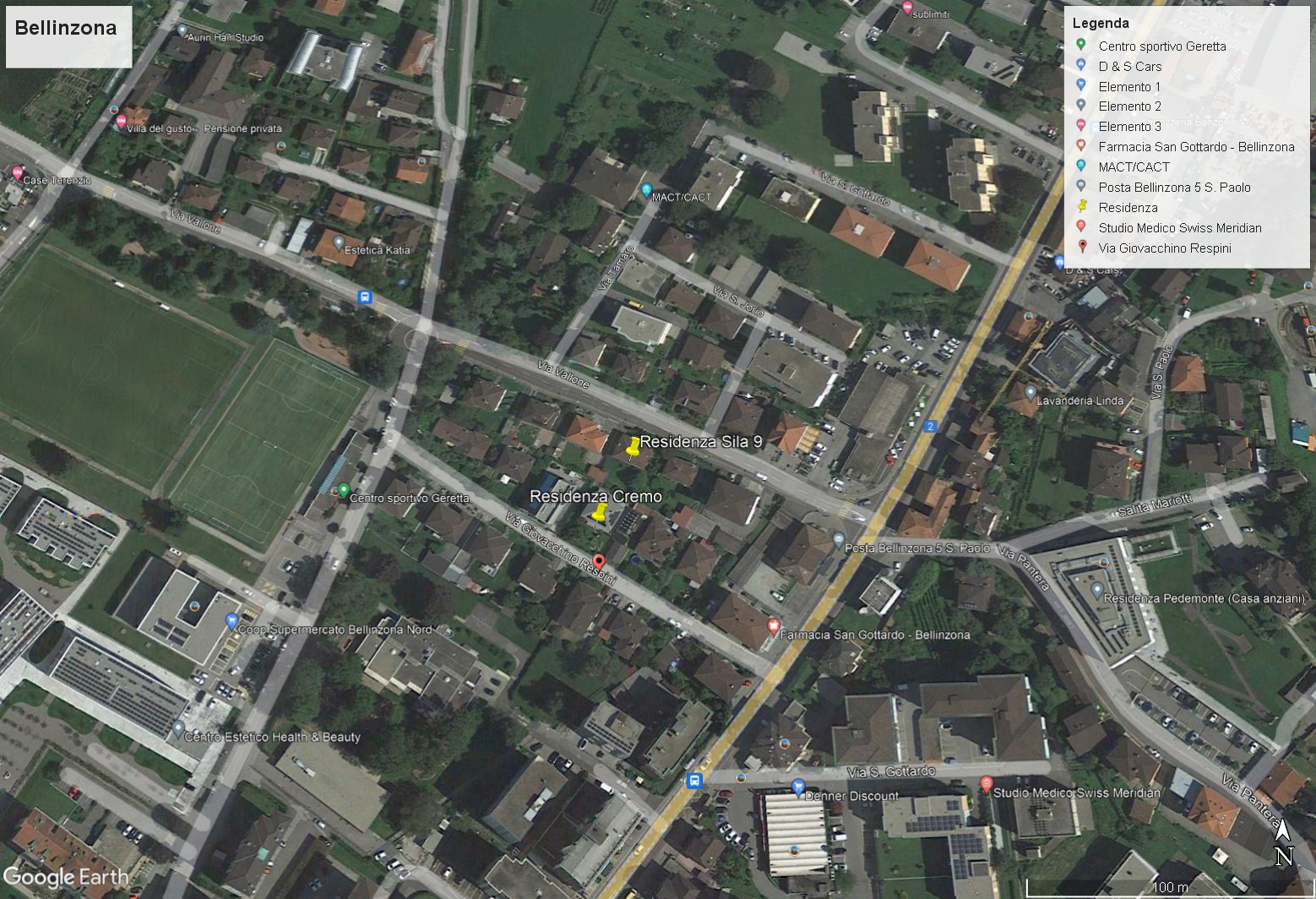 Satellitenansicht von Bellinzona mit Wohnquartier und Umgebung