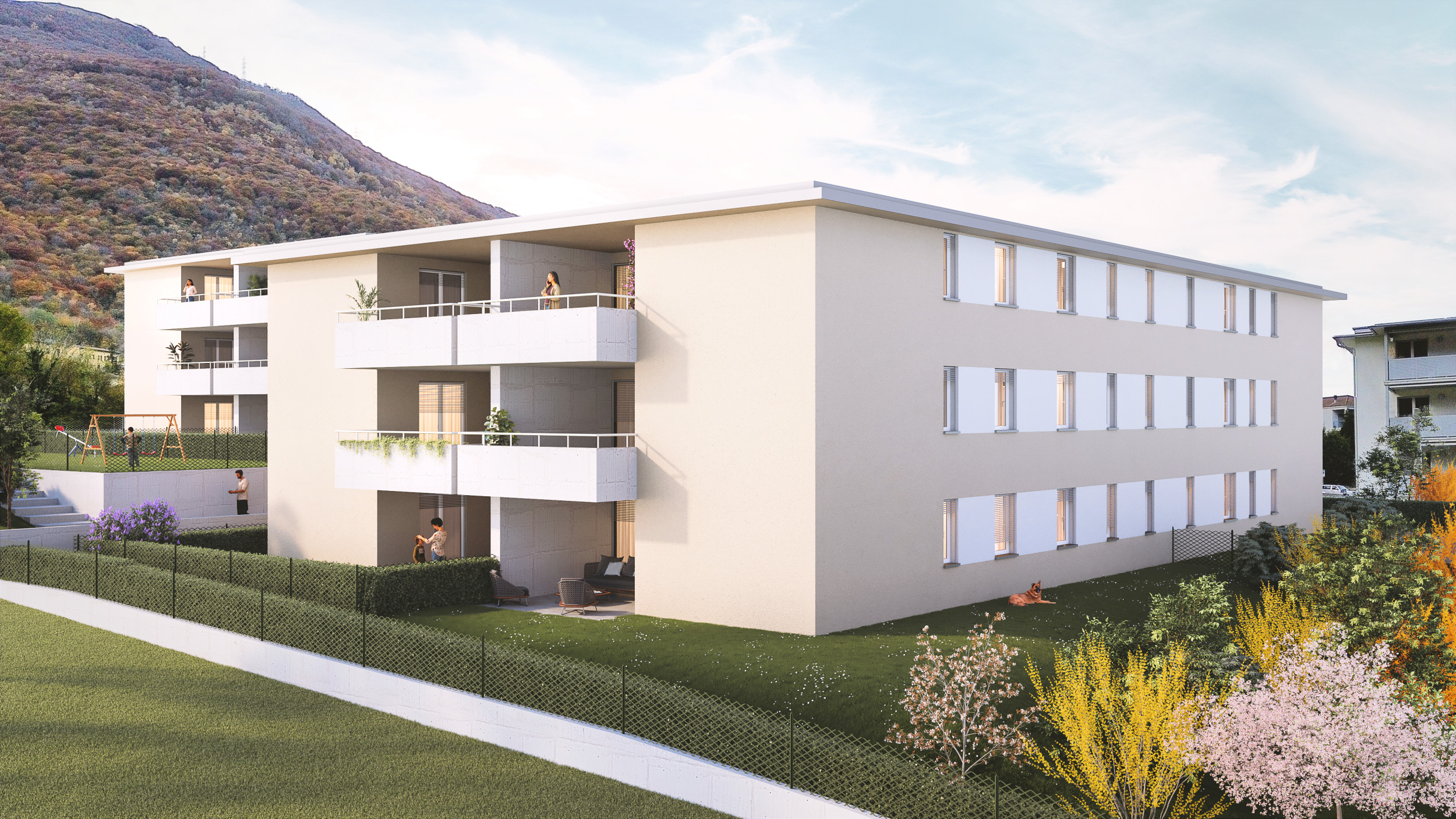 Modernes Mehrfamilienhaus mit Balkonen und Garten
