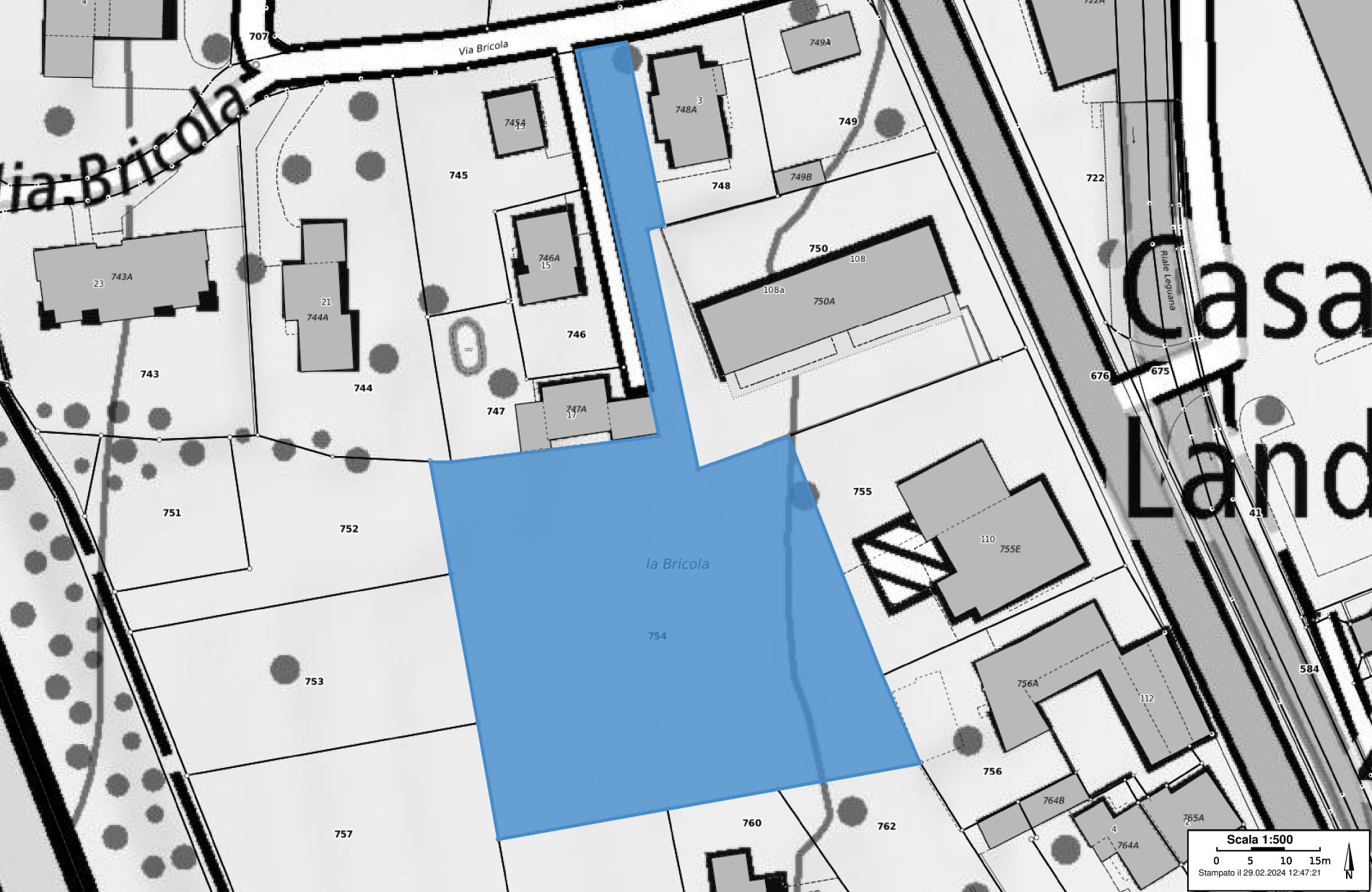 Lageplan mit markiertem Grundstück