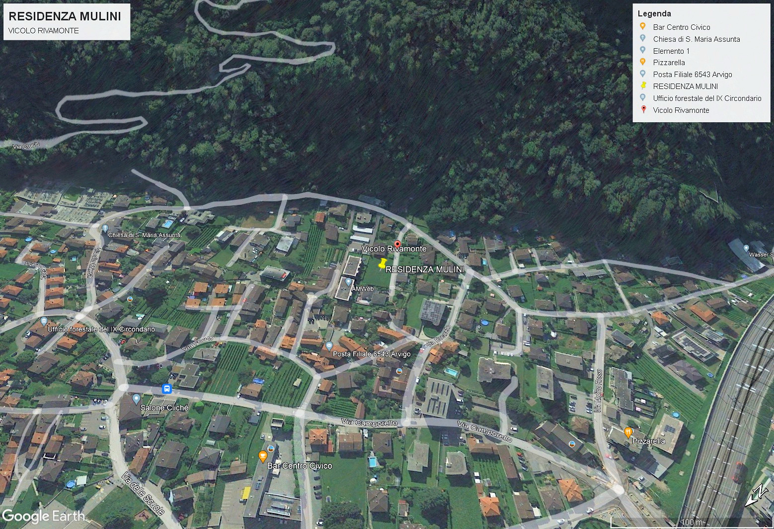 Satellitenansicht eines Wohngebiets mit markierter Lage