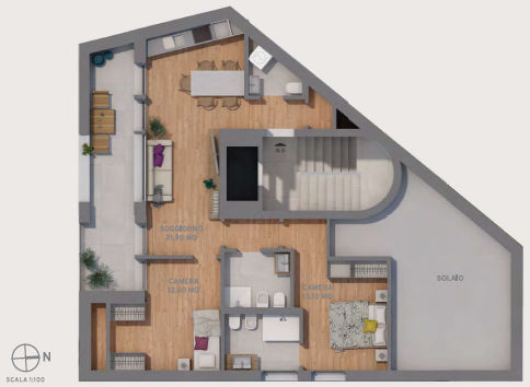 Grundriss einer Wohnung mit mehreren Räumen