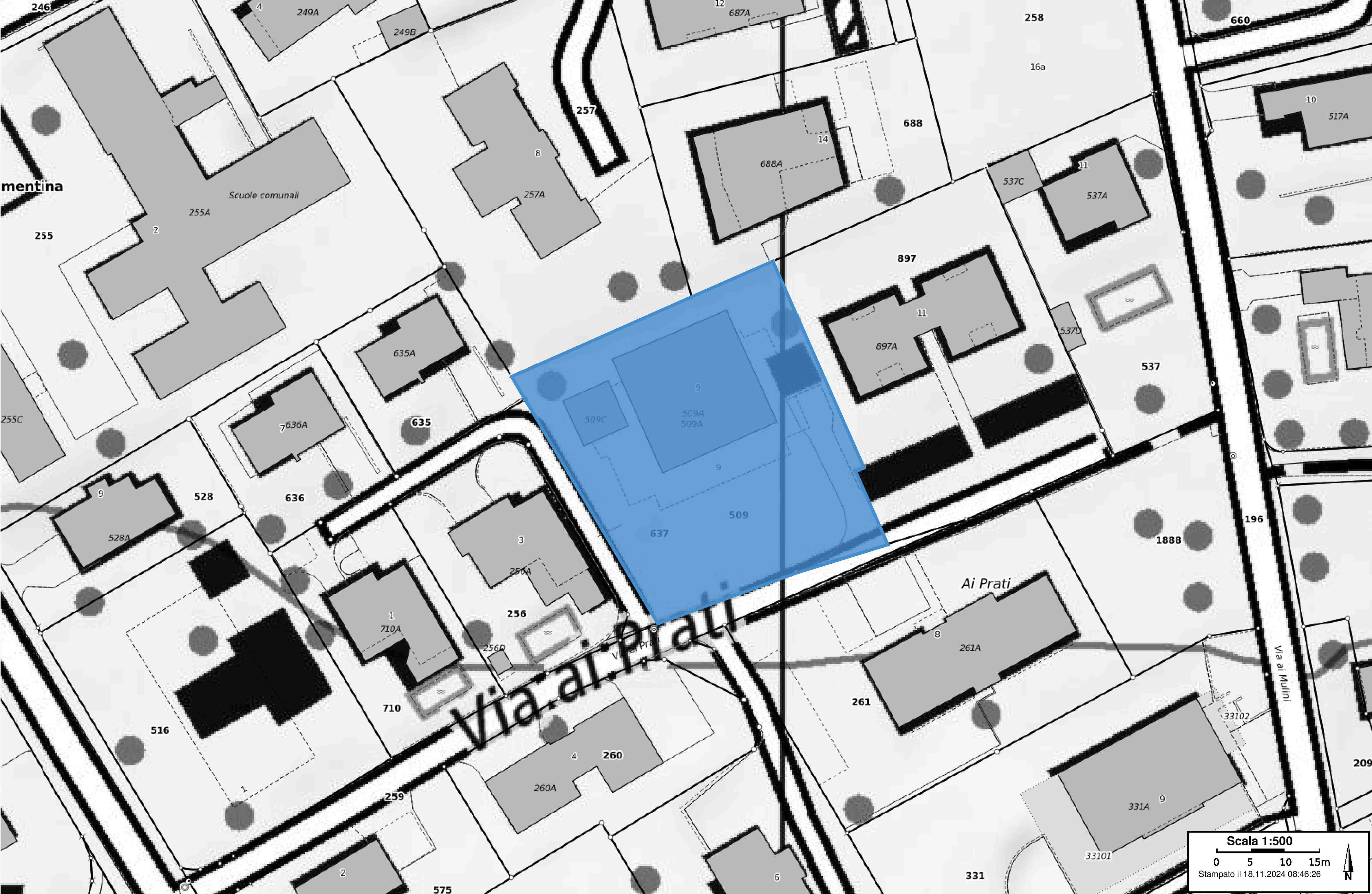 Lageplan mit markiertem Grundstück