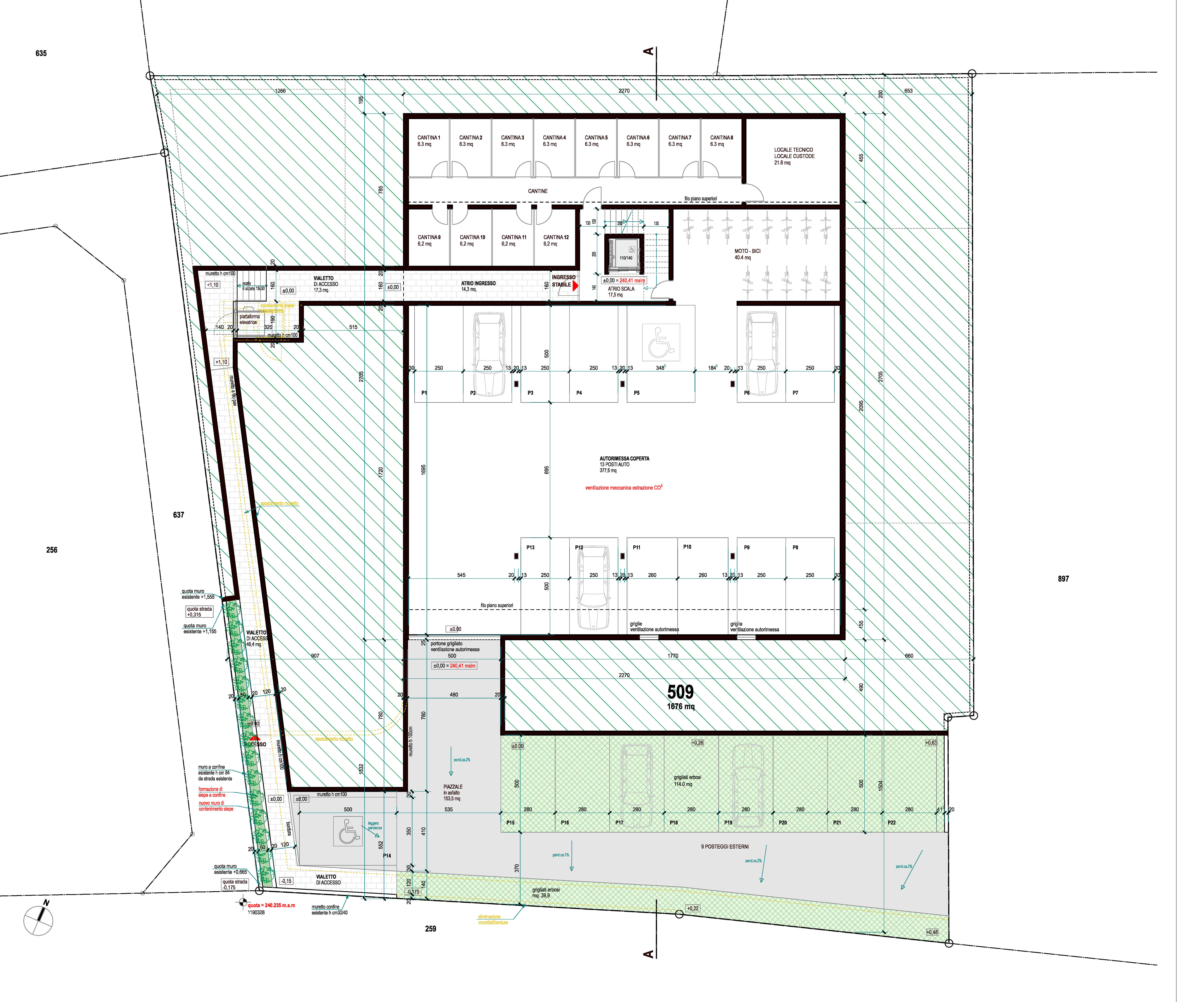 Grundriss eines Parkplatz- und Kellerareals
