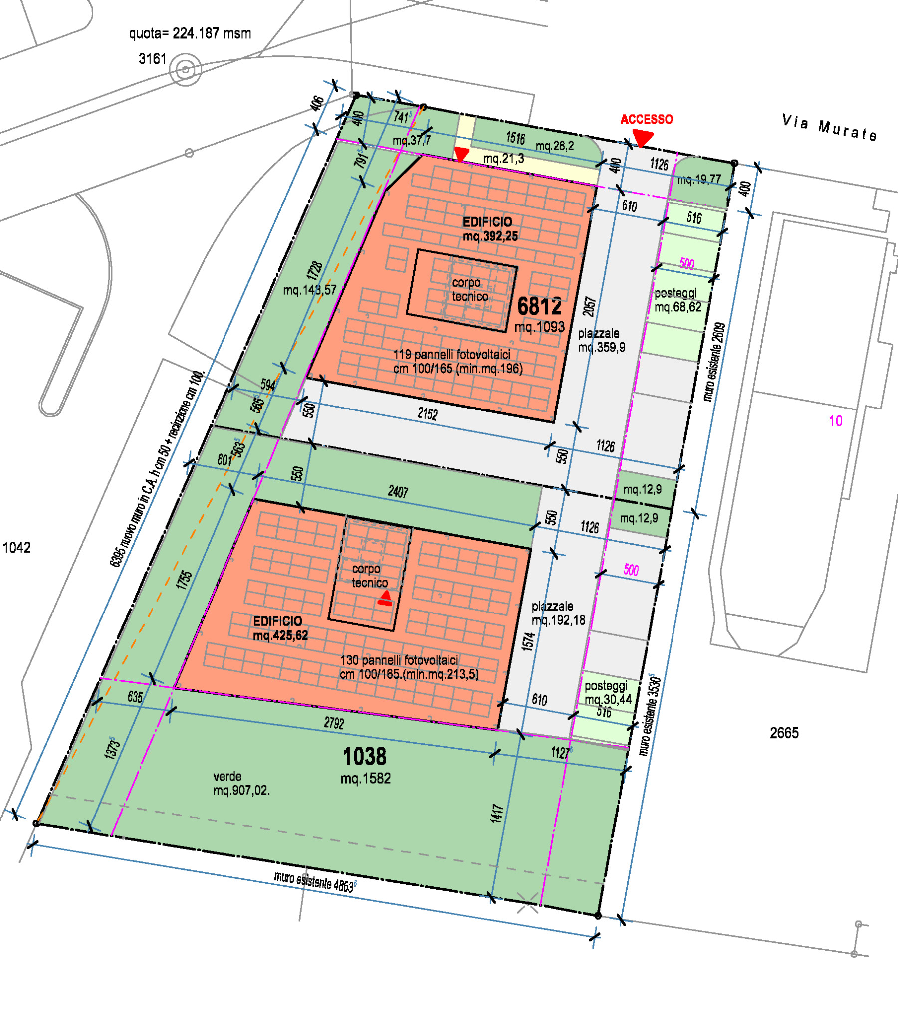 Lageplan mit Gebäuden, Stellplätzen und Grünflächen
