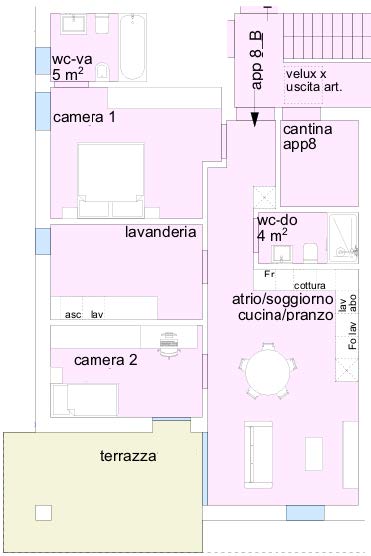 Grundriss mit mehreren Zimmern und Terrasse