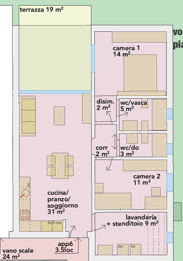 Grundriss einer Wohnung mit Terrasse