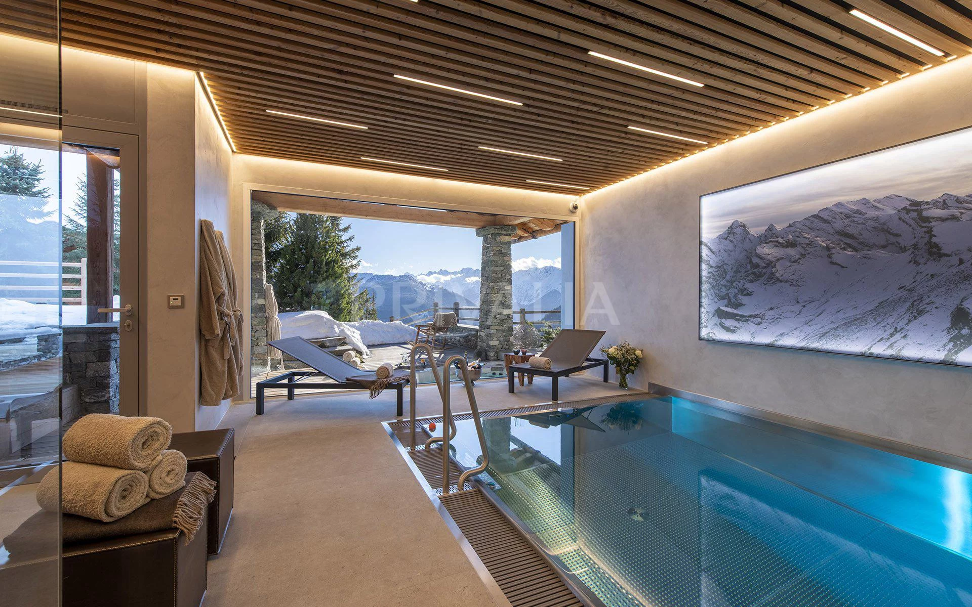 Privater Spa-Bereich mit Indoor-Pool und Bergblick