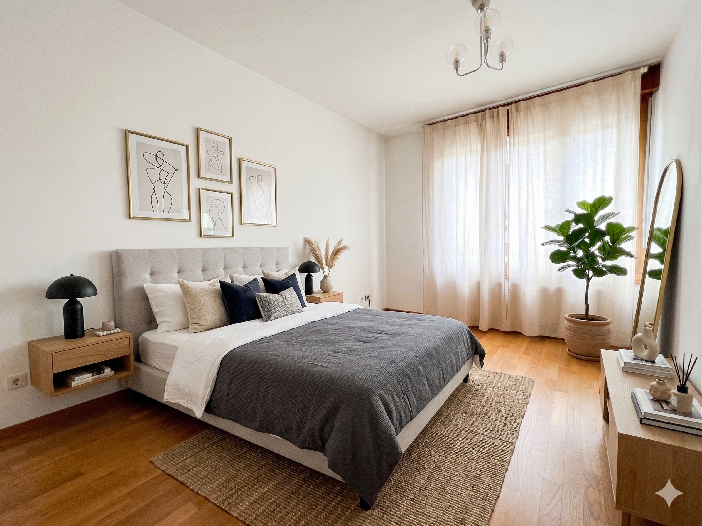 Helles Schlafzimmer mit minimalistischer Einrichtung