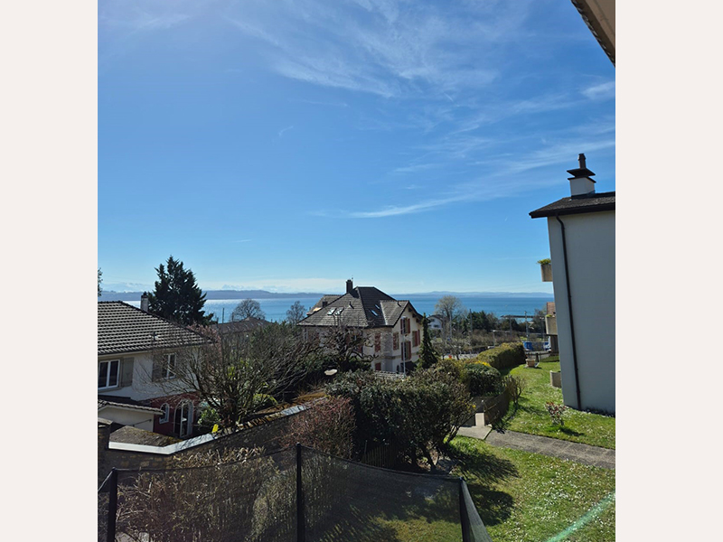 Blick auf Wohnhäuser und See