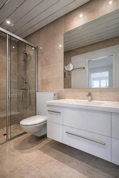 Modernes Badezimmer mit Walk-in-Dusche und Waschtisch