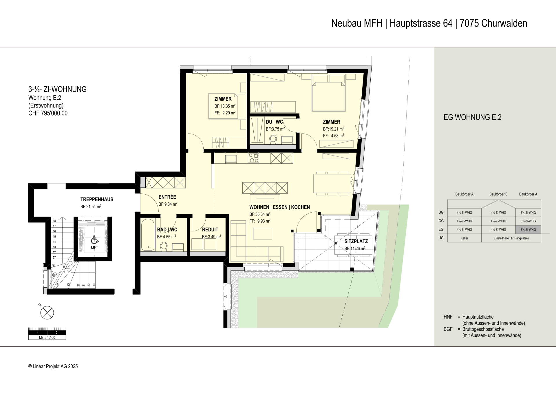 Grundriss einer 3,5-Zimmer-Wohnung