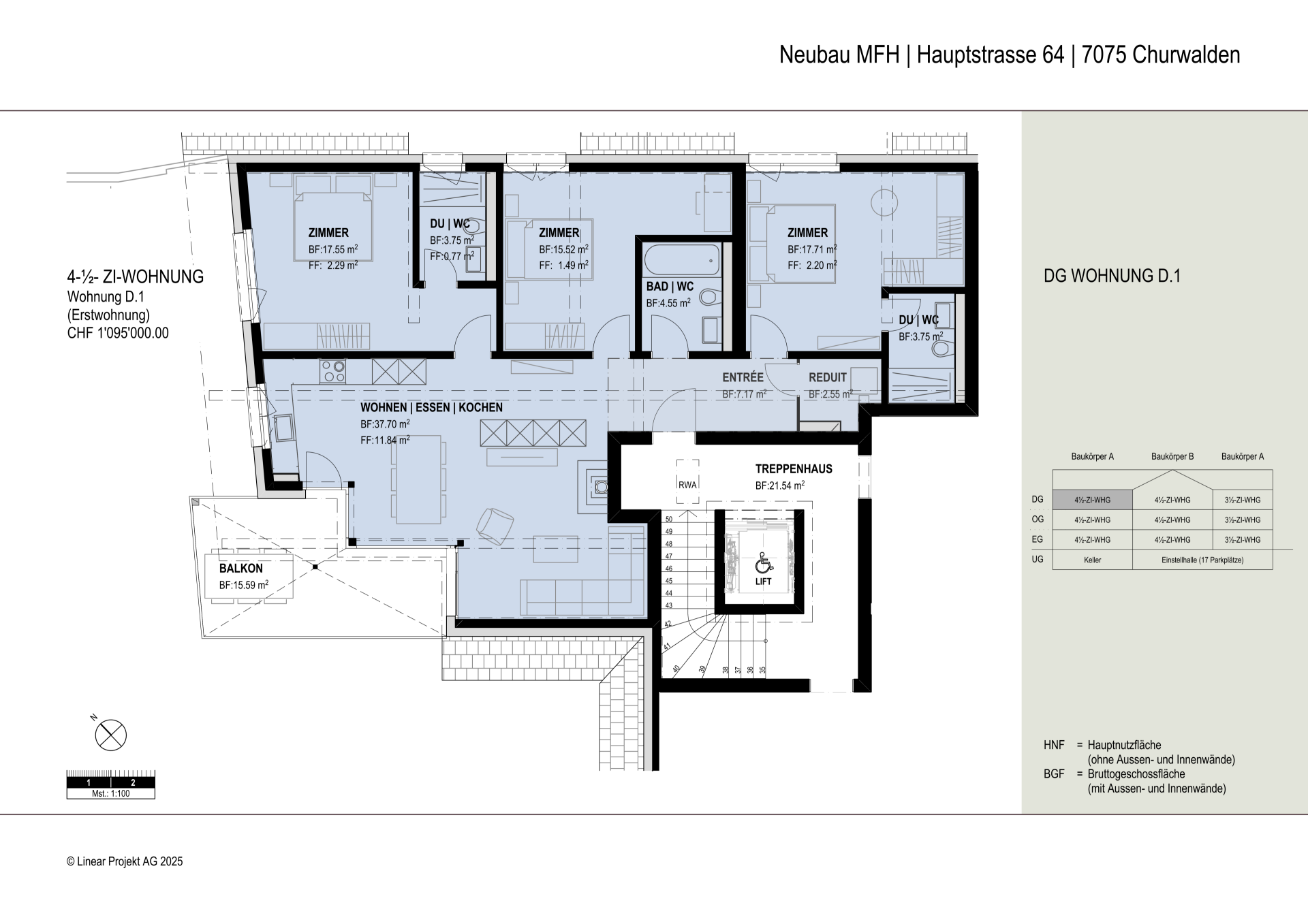Grundriss einer Dachgeschosswohnung