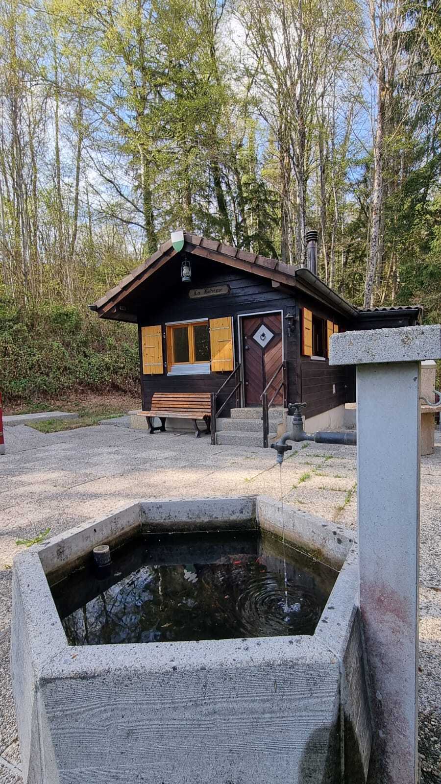 Waldhütte mit Brunnen