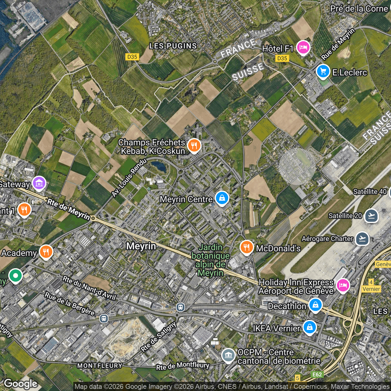 Satellitenkarte von Meyrin und Umgebung