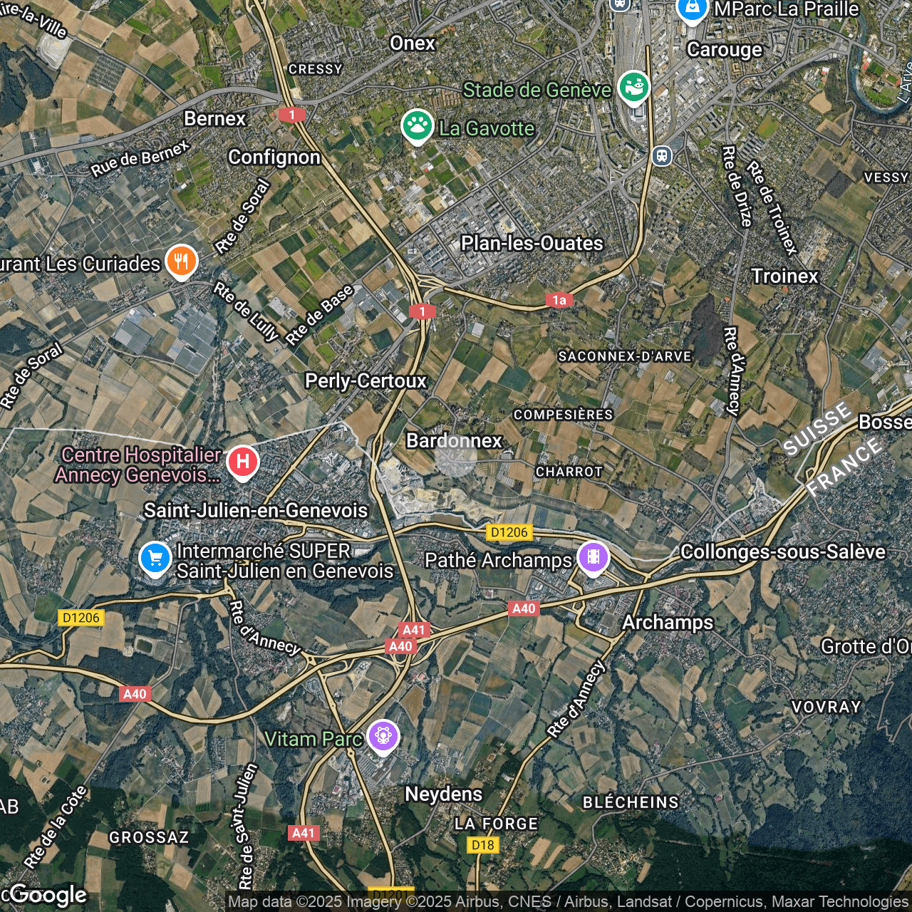 Satellitenkarte einer Region an der Schweizer Grenze