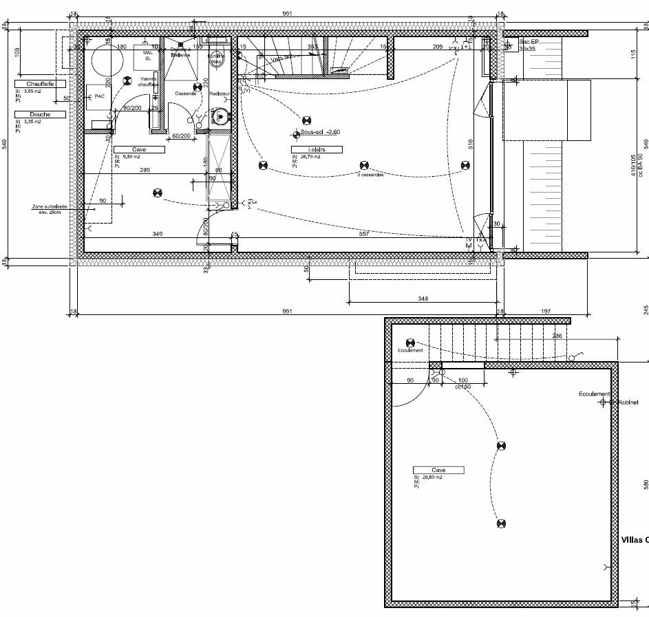 Grundriss mit Keller- und Technikbereichen